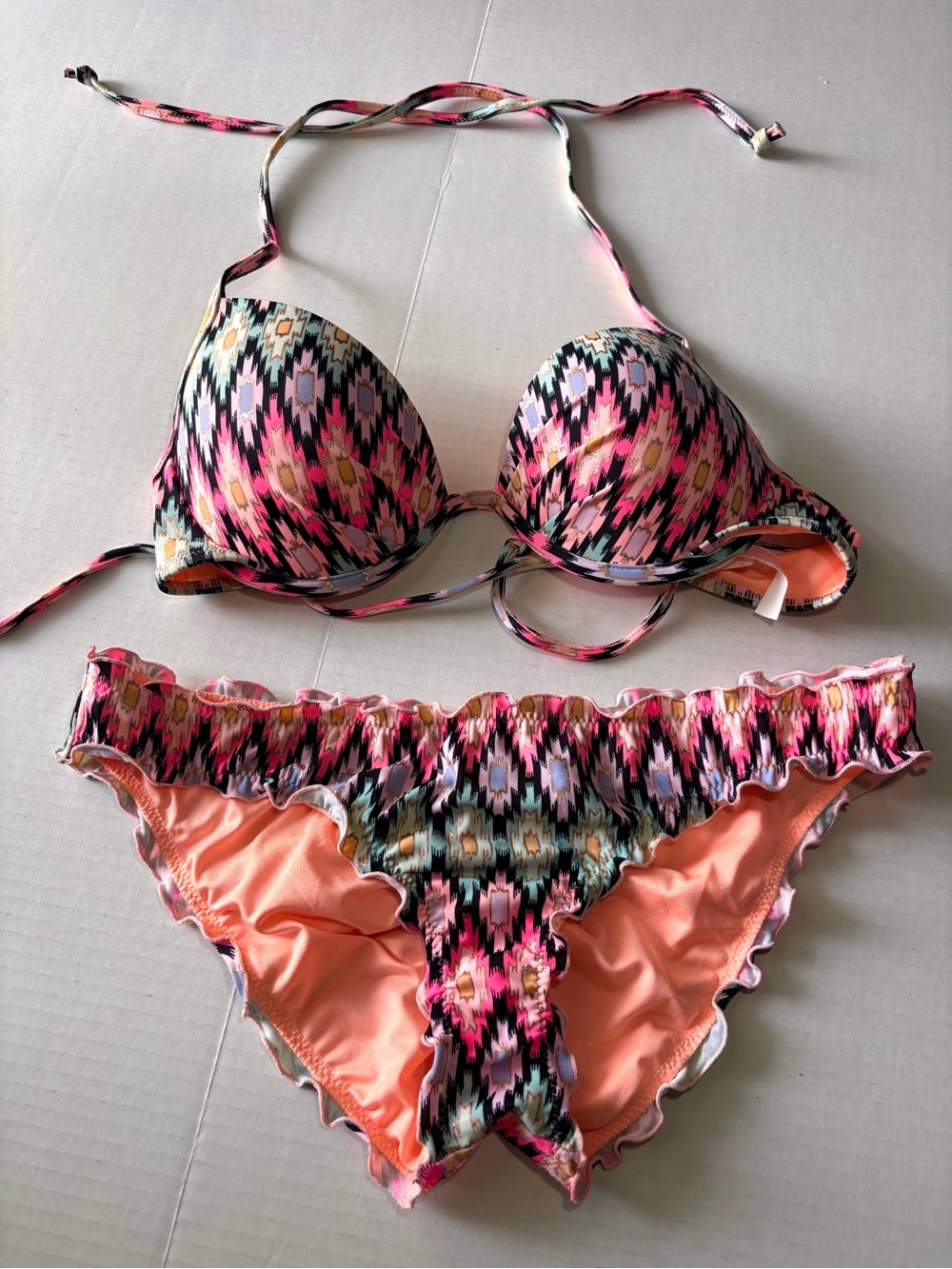 Victoria's Secret Swim Bikini The Fabulous 34B top, Ruffle Cheeky S bottom NWOT